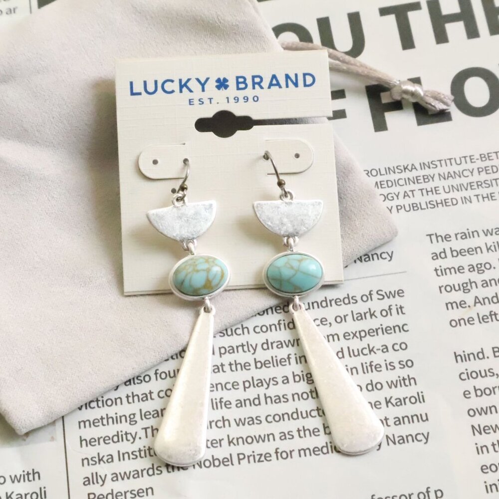 Lucky Brand Boho Chic Turquoise Dangle Earrings Gift Her Fashion Jewelry